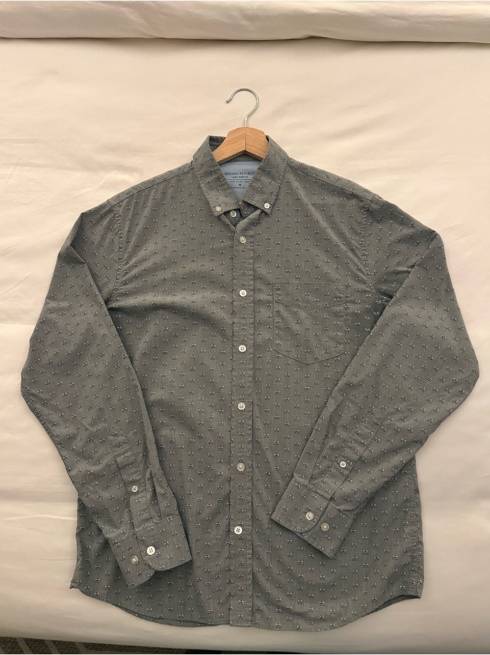 Banana Republic Men's Gray Raccoon Pattern Button-Down Shirt